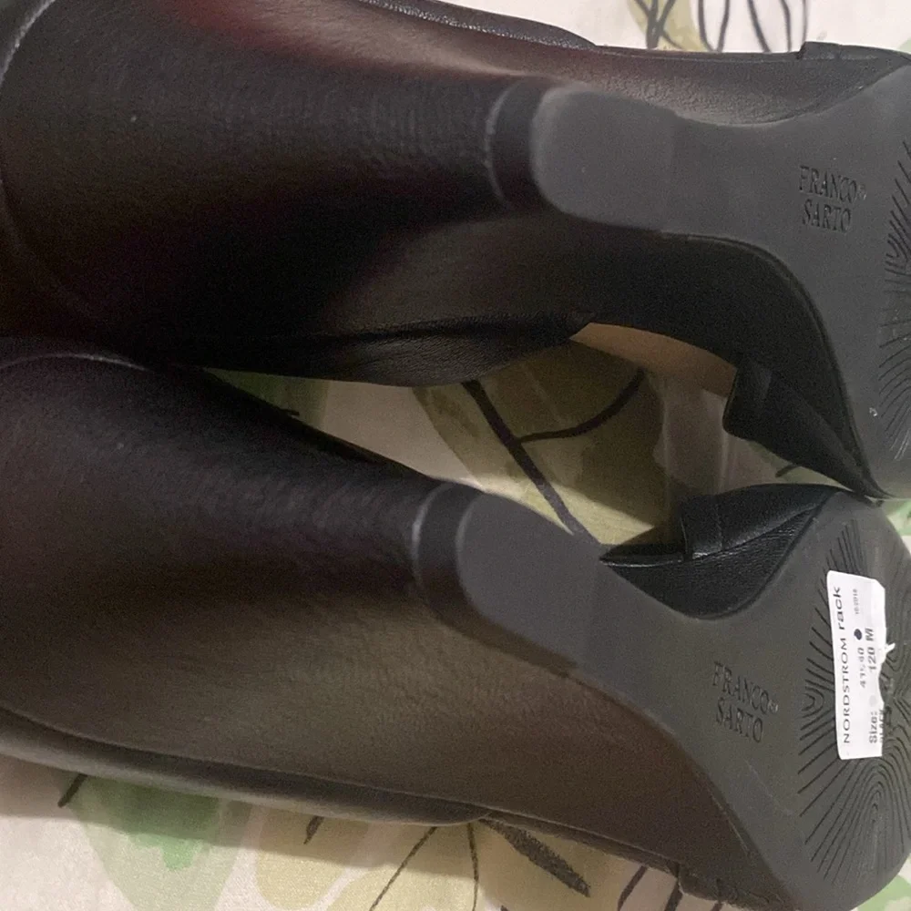 Franco Sarto Leather Pump Heels Black Fenway Leather Wedge Size 12 - Picture 9 of 10